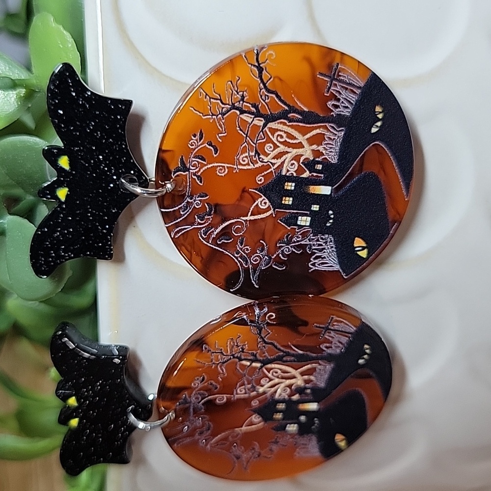 🔥LAST PAIR🔥 Halloween Bat and Haunted House Earrings